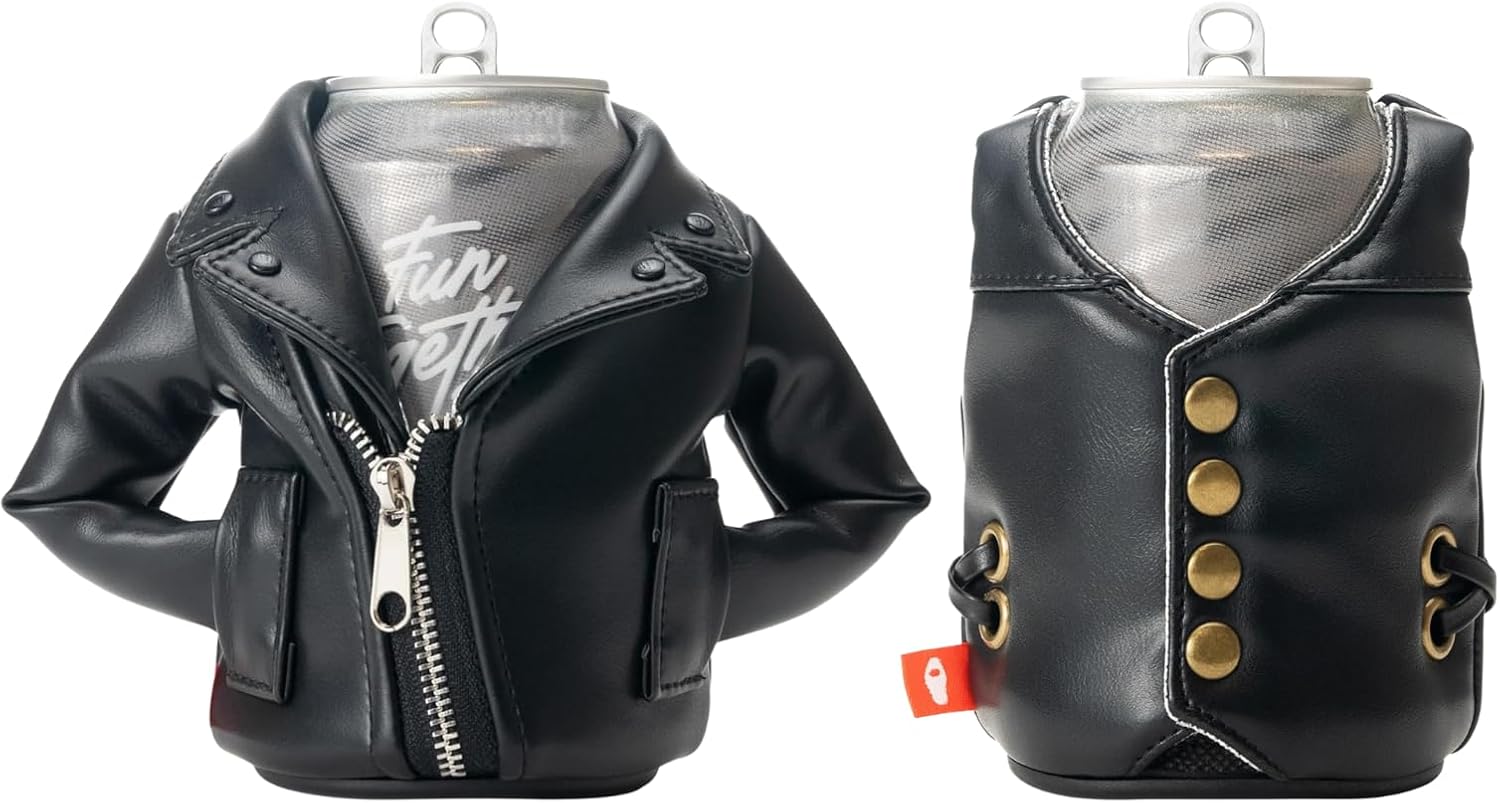 Puffin Rebel and Hog Bundle Leather Can Cooler – 2‑Pack Insulated 12 oz Can/Bottle Sleeves – Rock ’n’ Roll Drinkwear Set for Beer, BBQ, Tailgate & Gifts