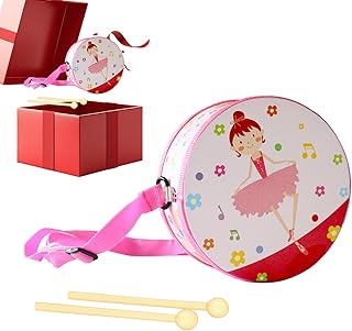 Wooden Percussion Drum, Musical Growth Builder, 5.9inch, Kids Drum Toy, Early Education Musical Toy, Adjustable Carrying Strap, for 2-5 Years Old Boy Girl Birthday Home Nursery Playroom