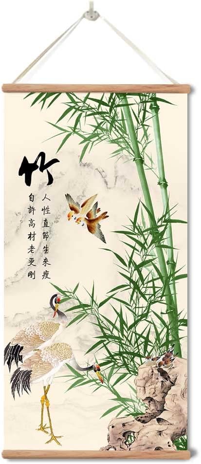 zhugege Bamboo Painting ,Wall Art for Living Room Bedroom,Chinese Traditional Meticulous Painting,Posters and Printing,Fixed Wooden Hanging Scroll (16''x32'') (16''x32'')