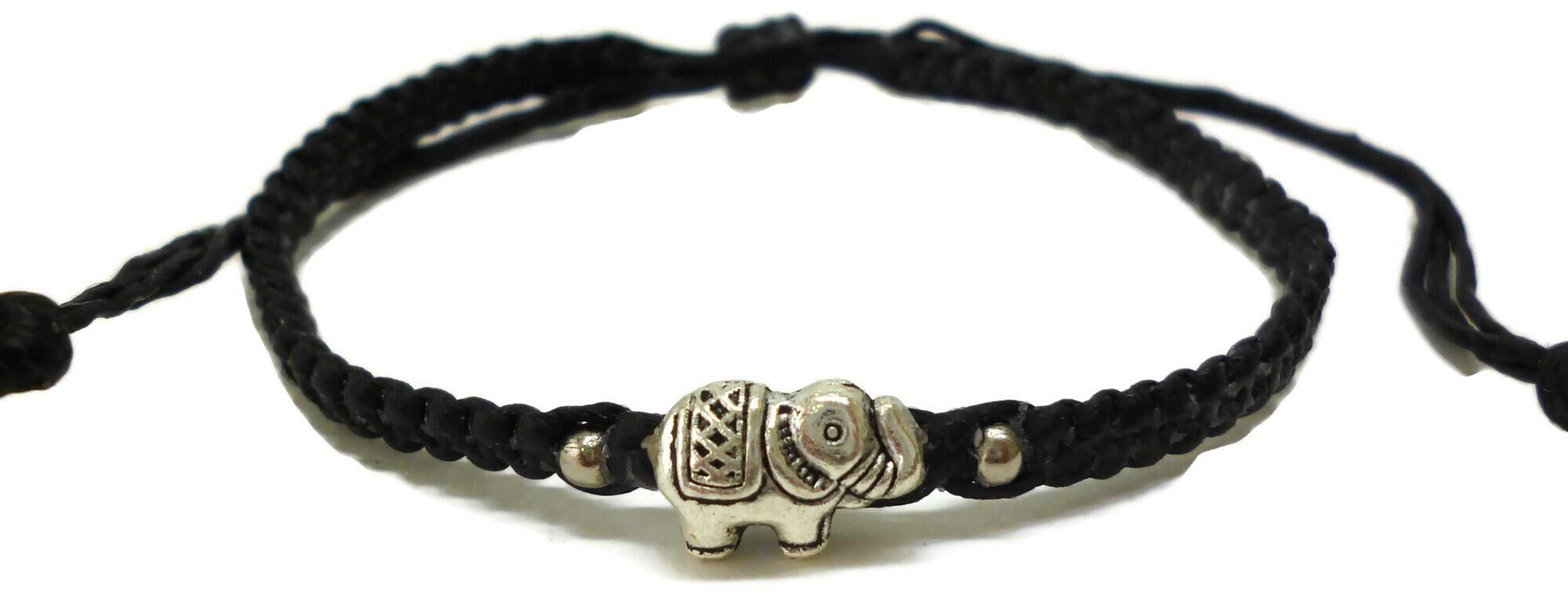 Elephant Pendant Lucky Braided Bracelets with a Sliding Knot Adjustable Cotton Cord Bracelet FC-038