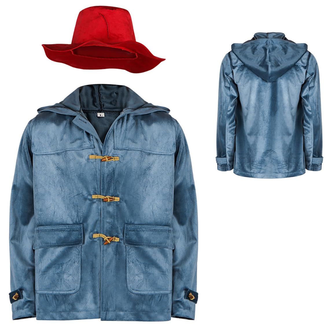 The Brown Bear Cosplay Costume Blue Hood Suede Jacket Horn Coat Bear Uniform Suit Halloween Outfits with Hat (Blue, XS)
