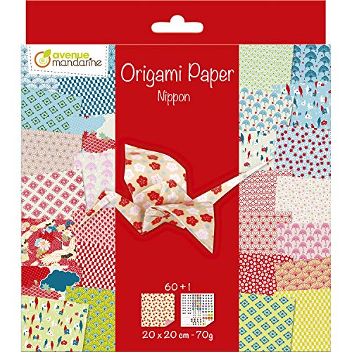 Avenue Mandarine OR514C: uma embalagem de 60 folhas, Origami de 20 x 20 cm, 70 g (30 desenhos x 2 folhas) e uma tabela de autocolantes incluída, Nippon