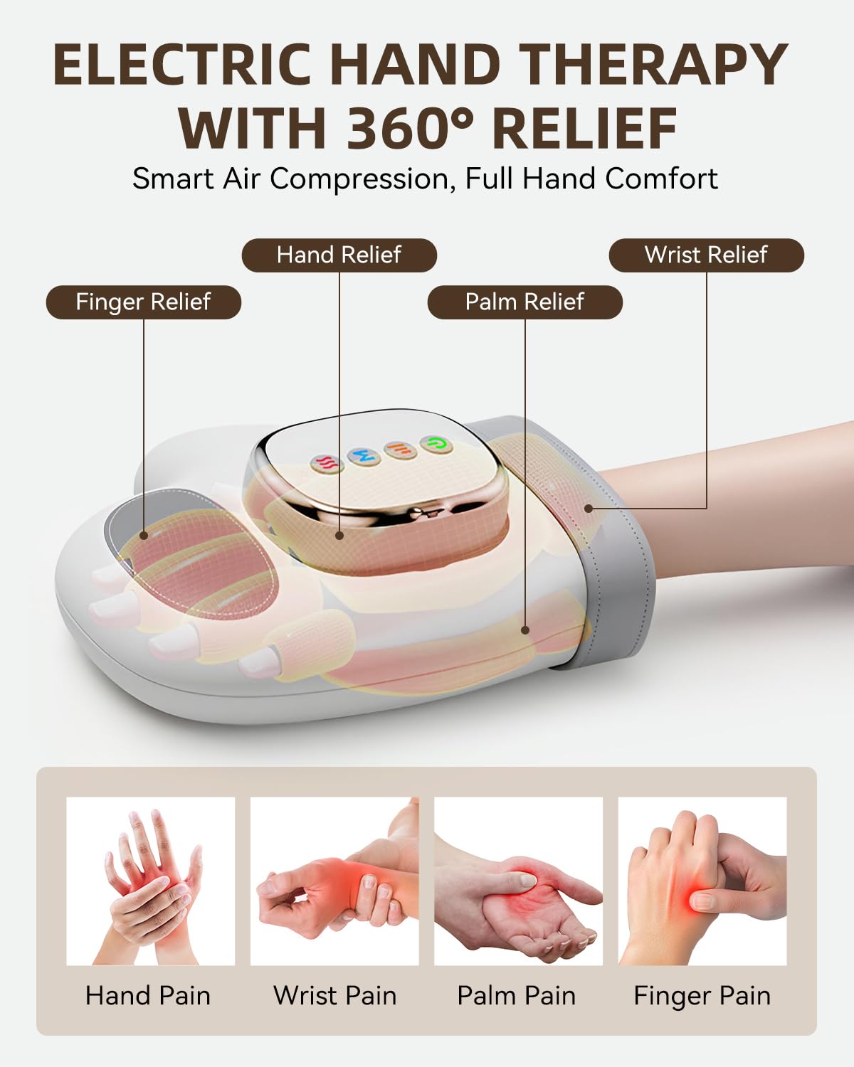 Masajeador de manos con calor y compresión para aliviar la artritis y el túnel carpiano, 3 modos, 4 temperaturas, 5 compresiones, guante de terapia eléctrico inalámbrico, regalo para mujeres/hombres