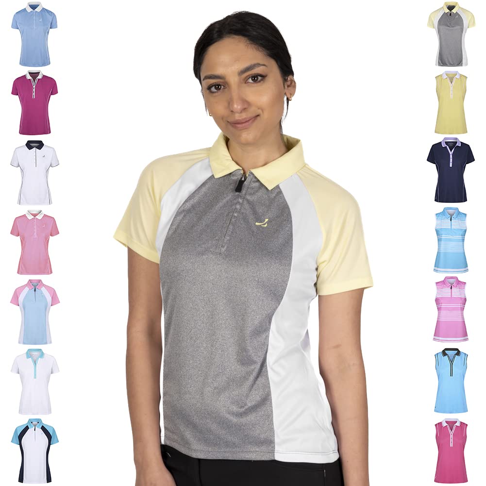 Under Par Women's Under Par Women's Uplts1673 Contrast Quick Dry Zip Neck Short Sleeve Golf Polo Shirt Top Golf Polo Shirt