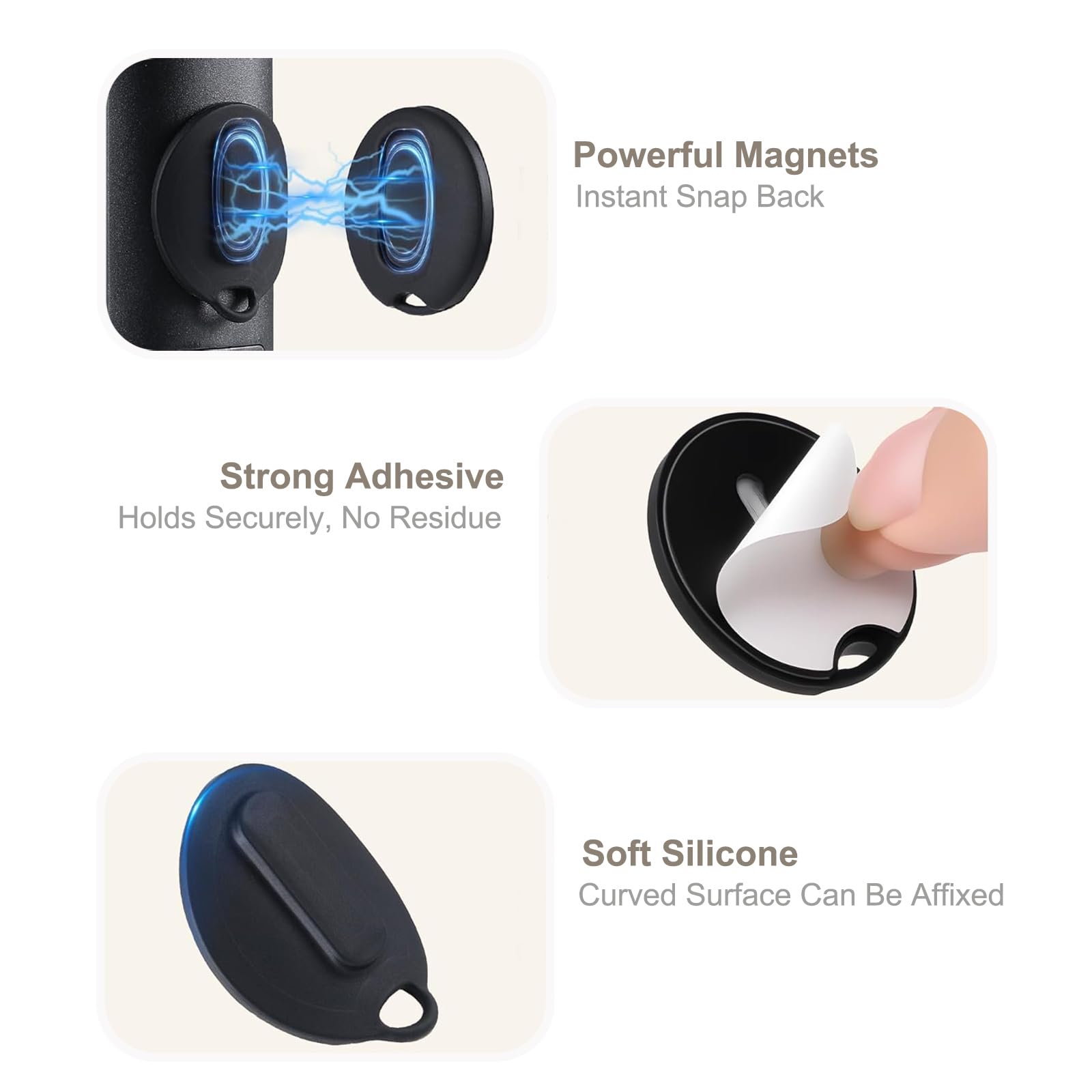 2-in-1 Magnetic Remote Control Holder Wall Mount – 3-Pack With Retractable Cord, Silicone & Adhesive, For TV & Projector Remotes