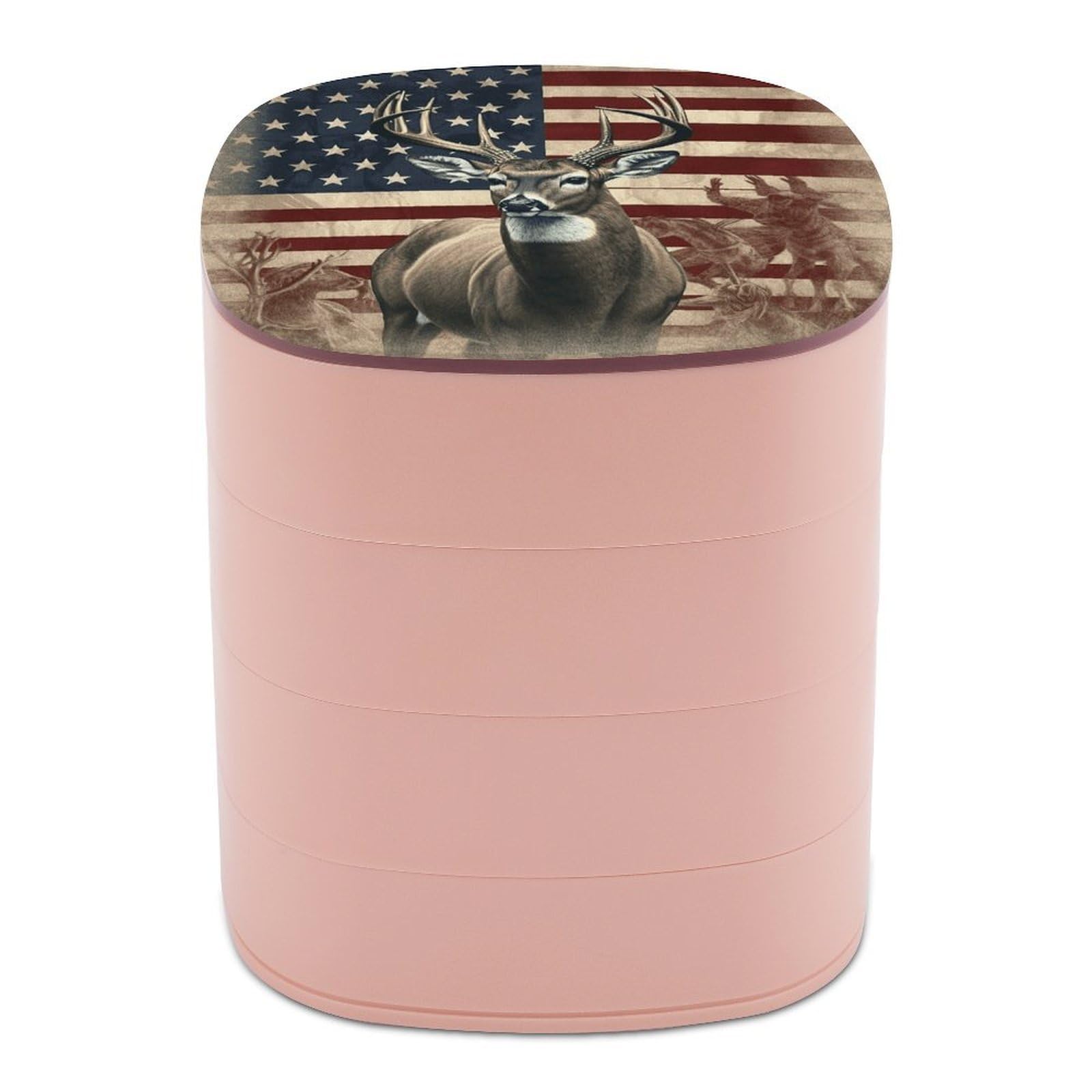VstaDank Americana Flag Deer Jewelry Case Women Portable Travel Jewelry Box Rotating Jewelry Organizer with Mirror Multi-Layer Necklace Ring Earring Storage Box for Bracelets Rings