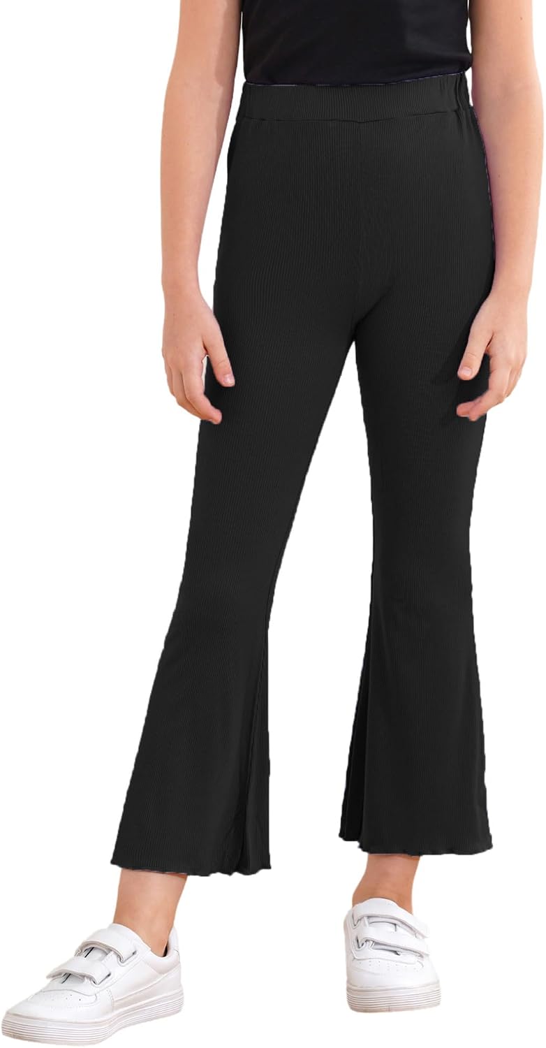 Hularka Kids Girls High Waist Flared Pants Jazz Latin Modern Street Dance Bell Bottoms Casual Sport Athletic Trousers