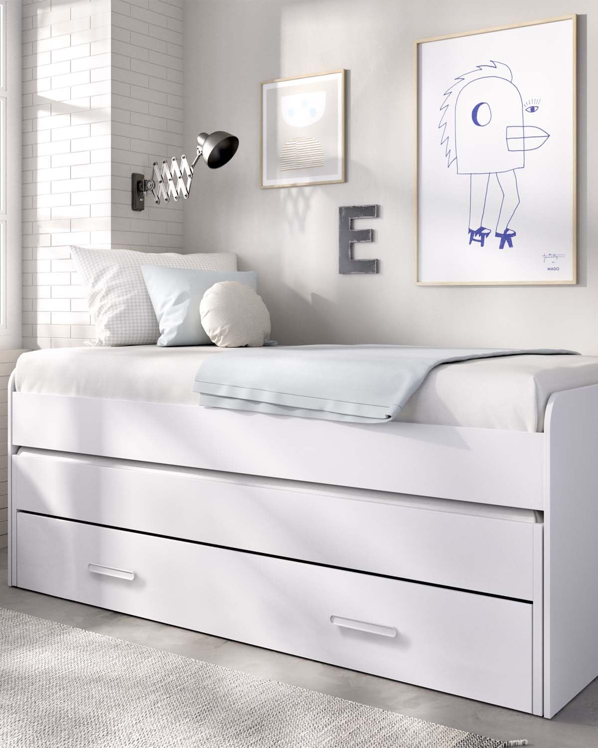 DEKIT - Pack Ahorro Juvenil Cama Nido Pema, 2 Somieres Lama Ancha con 2 Colchones viscoelásticos Nova 90 x 190