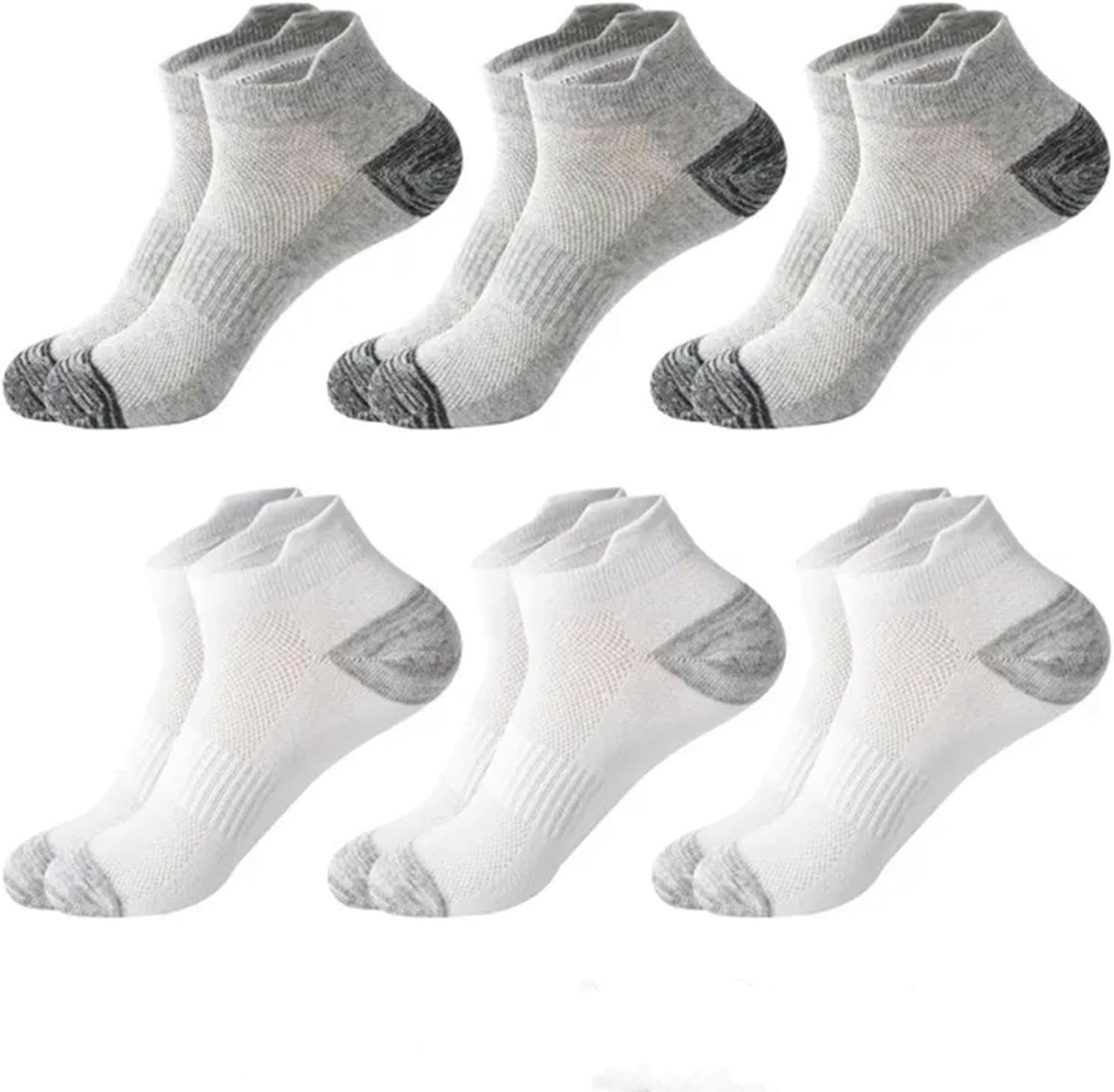 Calcetines 6 Pares De Calcetines Tobilleros para Hombre - Transpirables, Algodón, Calcetines Deportivos,Casual Athletic,Calcetines para Hombre, 3 Grey 3 White, EU44-48 US10-14