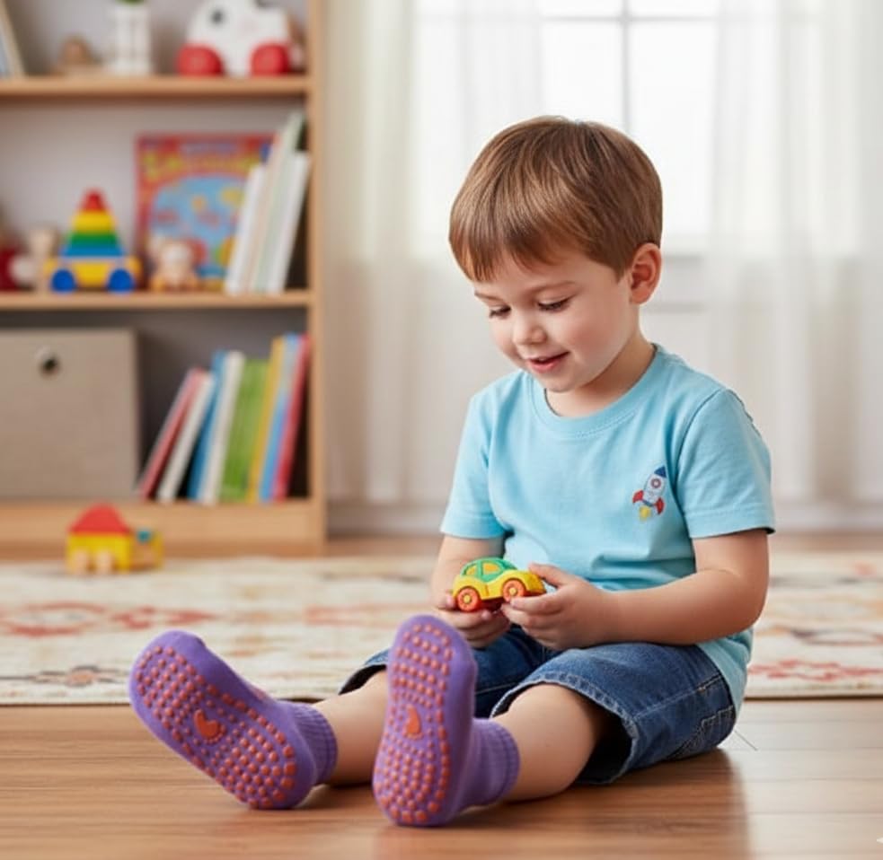 Aezta Anti-Skid Cotton Socks – High-Traction Silicone Tread – Safety-Focused Design for Active Kids (2-Pair Pack) 3