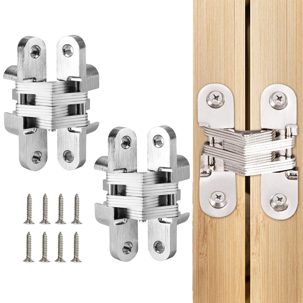 Serplex® 2Pcs Hidden Door Hinges for 25mm Thickness Door, Invisible Quiet Cabinet Hinges, Heavy-Duty Alloy Steel Concealed Hinges for Large Doors, Supports 20KG, 0.59'' Leaf Width, 2.75" Leaf Hight-image-30