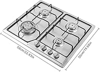 Vista 6 de Estufa de gas integrada de 23 x 20 pulgadas, 4 quemadores de acero inoxidable con kit de conversión de NG/LPG, protección de termopar y fácil