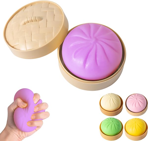 Dumpling Squishy, Mystery Squishy Dumpling Box, Fidget Toys Adults & Teens, Easter Basket Stuffers, Stocking Stuffers, Sensory Stress Ball Squeeze Toys for Stress Relief (Deep Purple) - 1