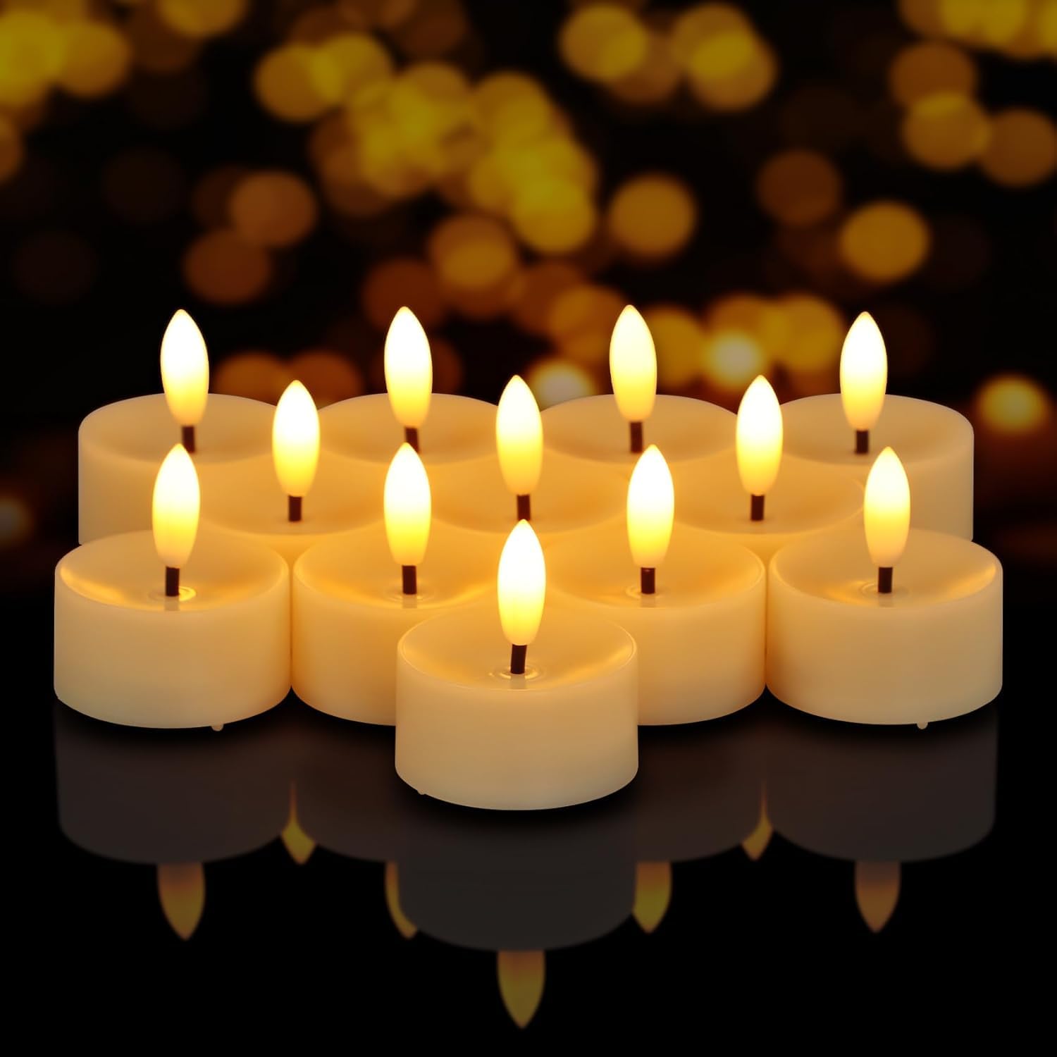 Coku Flameless LED Tea Lights Candles, Battery Operated Flickering Flame with 3D Wick, Warm White Glow, Electric Fake Tealight Candles for Home, Wedding, Party & Diwali Decor (12 Pcs Pack)-image-11