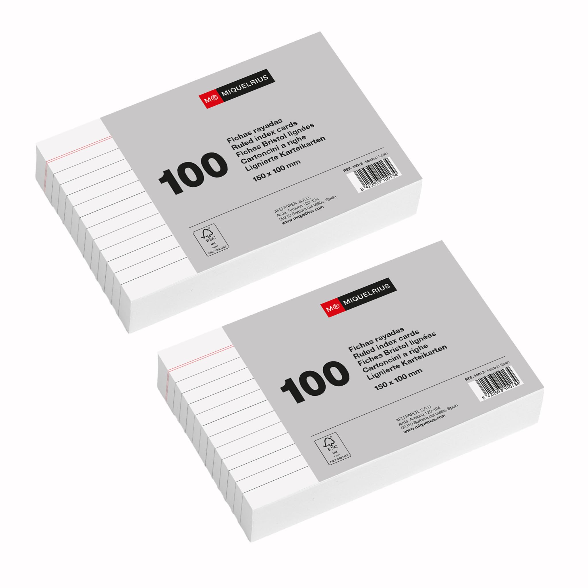 Miquelrius - Card Sheets, Study and Preparation Cards for oppositions, Pack of 200 Ruled Notes Cards, Size 150 x 100 mm, Flashcards, School and Office Supplies