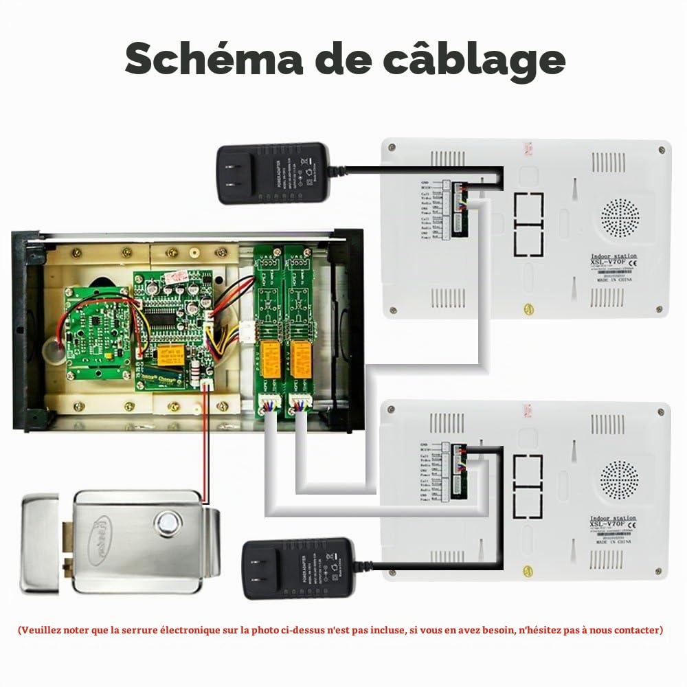 LIBO 7 Pouces Système de téléphone de Porte Sonnette vidéo Filaire 2 moniteurs avec 1 caméra Vision Nocturne IR 800 x 480, Control 2 Maison pour Multi Appartement/Familles