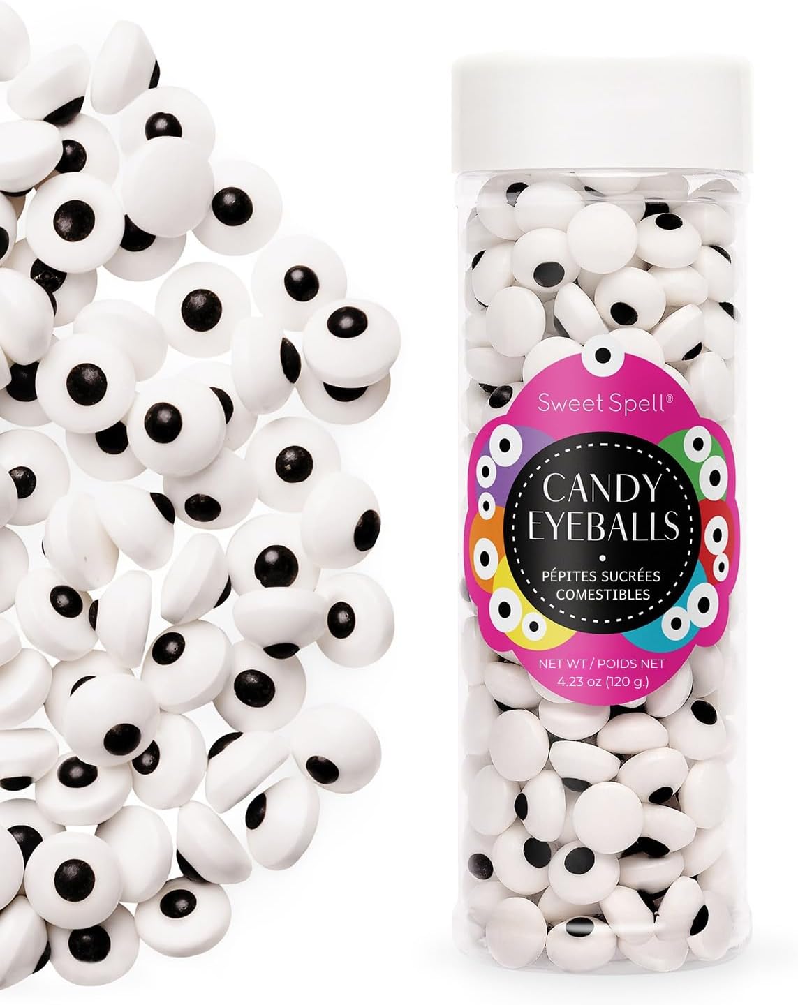 Sweet Spell Candy Eyeballs - 260 Edible Candy Eyes Sprinkles for Decorating Halloween Cookies, Cakes, Cupcakes, and Baking (120g/4.2oz, 10 mm)