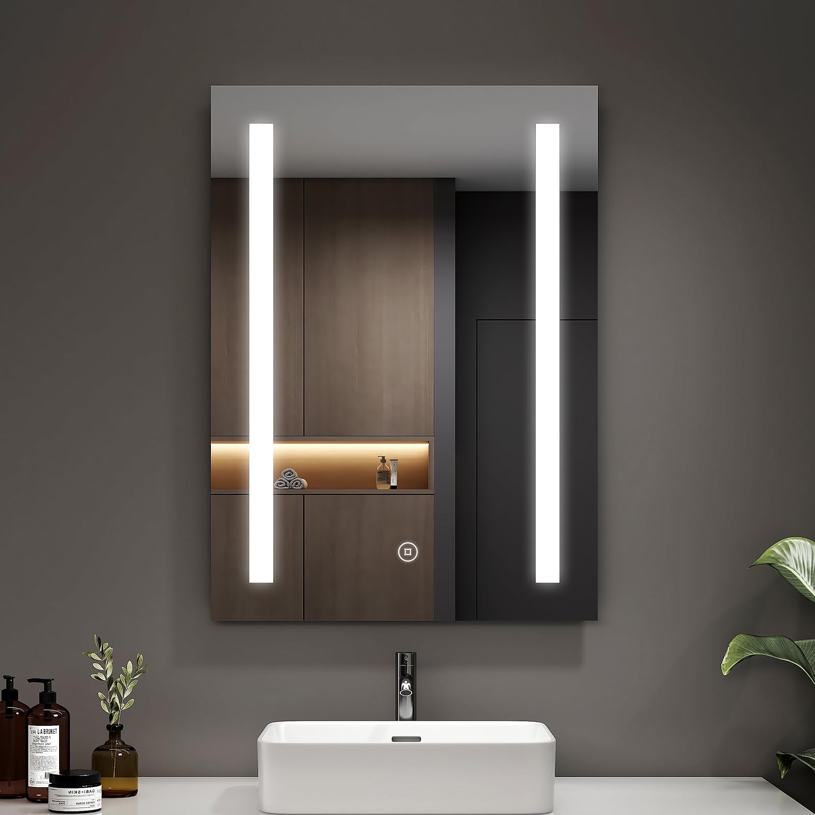 EMKE 500 × 700mm LED Bathroom Mirror, Anti-Fog, Shaver Socket