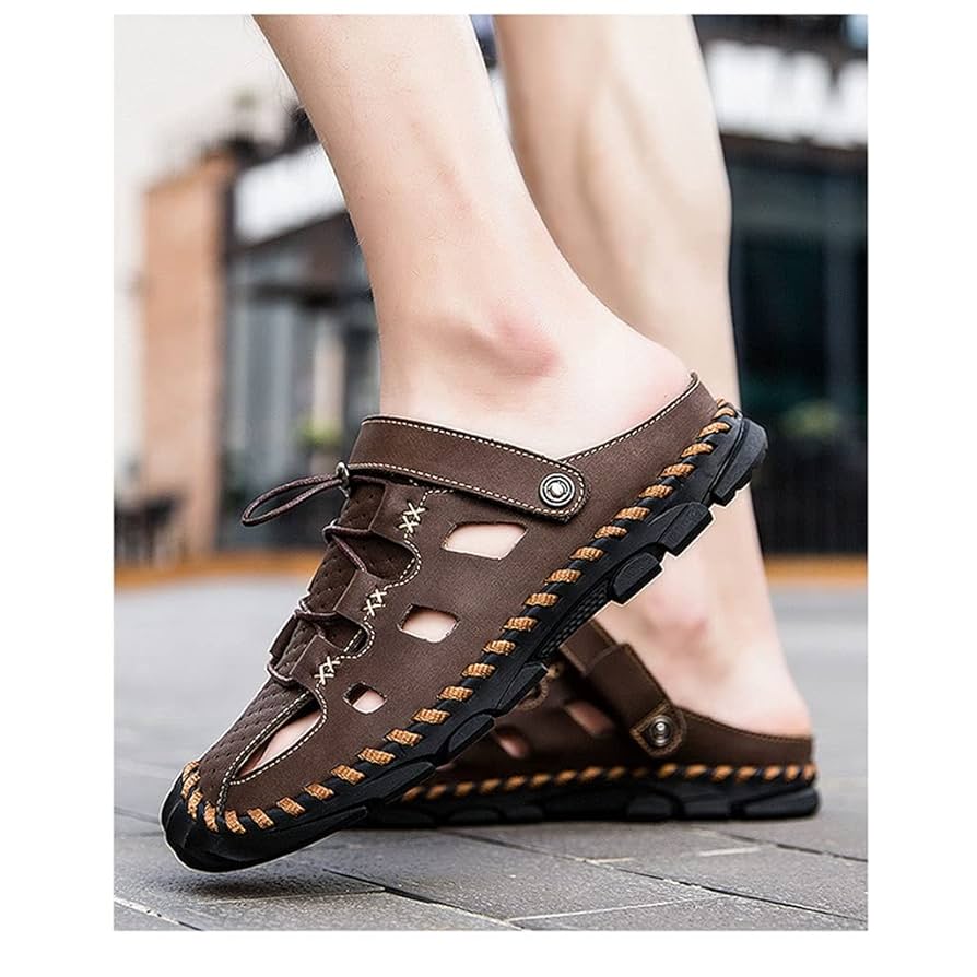Leather Sandals Summer Beach Slipper, Mens Slippers Comfort