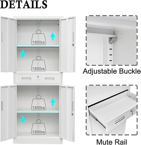 Miniatura 6 de BESFUR Gabinete de almacenamiento de metal, armario de garaje de 87 pulgadas de alto con estantes ajustables y gabinete superior, gabinete alto
