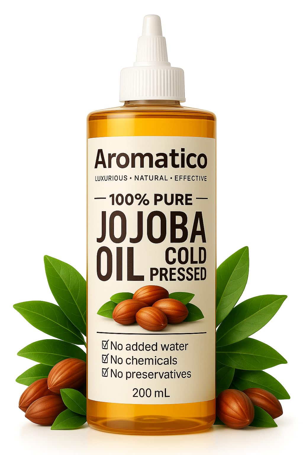 AROMATICO 100% Pure JOJOBA Oil Cold Pressed for Healthy Hair & Skin, Natural solution for Moisturised Skin, Hair Care & Body - 200ml (Jojoba Oil)