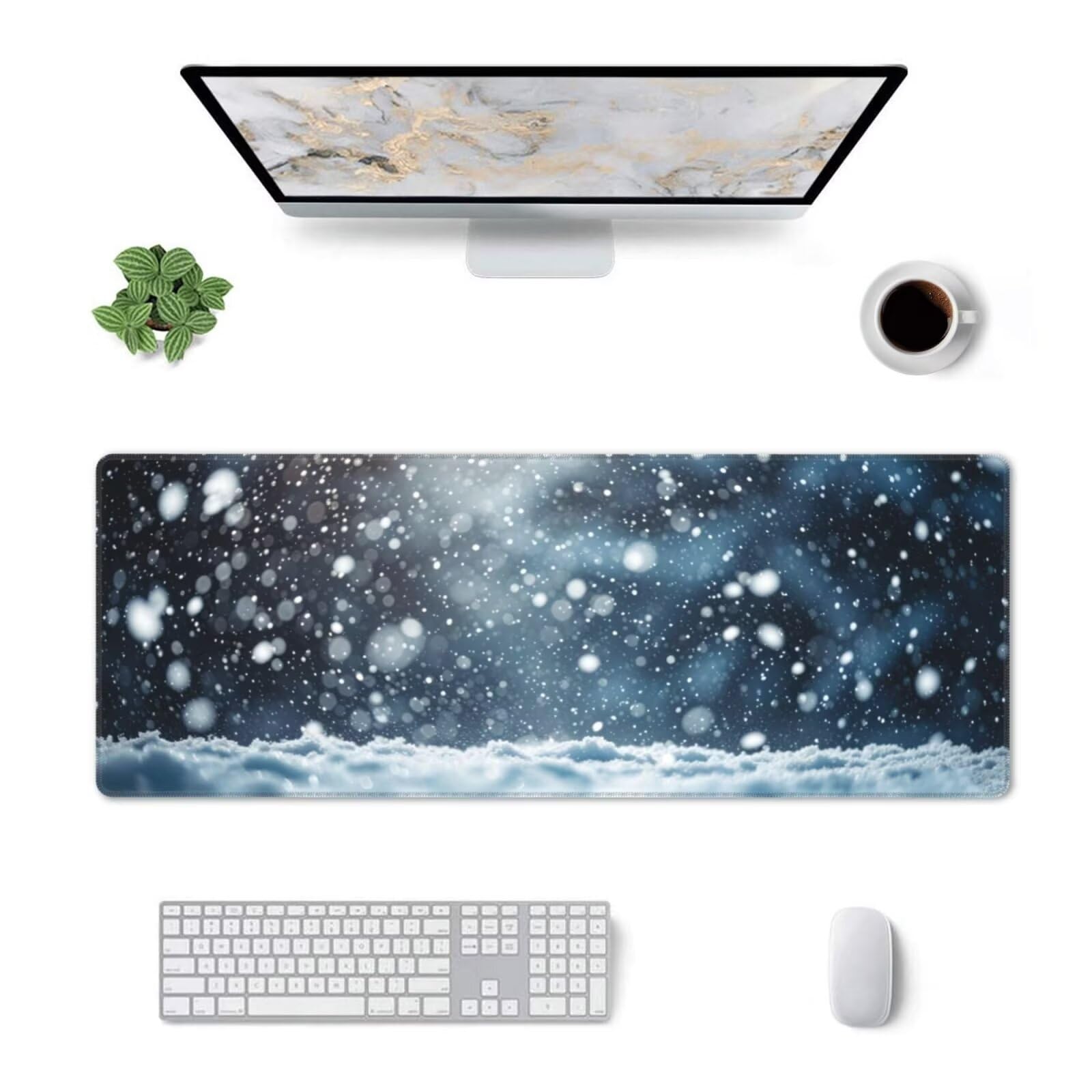 Tappetino Mouse, Tappetino Mouse Gaming Grande XXL 1500x800x3mm Tappetino Scrivania Mouse Pad, Base in Gomma Antiscivolo, Bordi Cuciti,Lavabile, Mousepad per Ufficio e Gaming (fiocchi di neve) R-701
