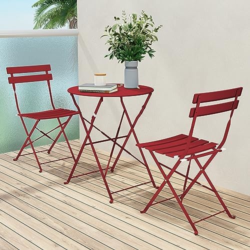 Grand patio 3-Piece Bistro Set Folding Outdoor Furniture Sets with Premium Steel Frame Portable Design for Bistro & Balcony, Red