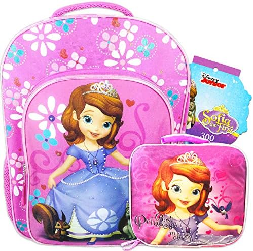 Disney Sofia the First Backpack (16") and Detachable Lunch Box with Stickers