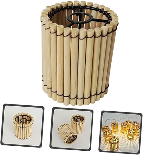 Miniatura 4 de DOITOOL Pantalla de bambú tejida lámpara de araña pantalla de lámpara tejida pantalla de lámpara vintage pantalla de mimbre lámpara de mimbre