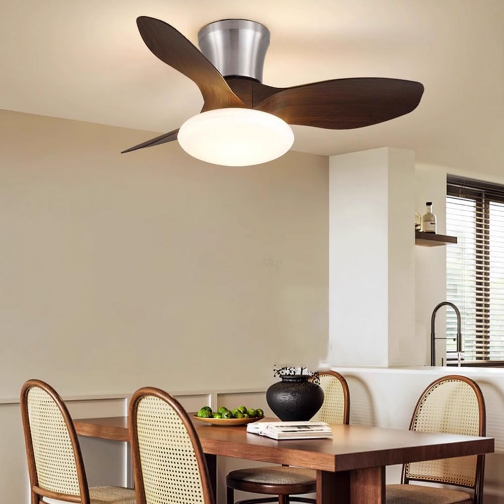 Low Profile Ceiling Fans With Light 31 Inch Ceiling Fan With Light And Remote LED Ceiling Fans Lights Reversible 3-Blades Dimmable Noiseless Flush Mount Ceilings Fans For Living Room Farmhouse Patio