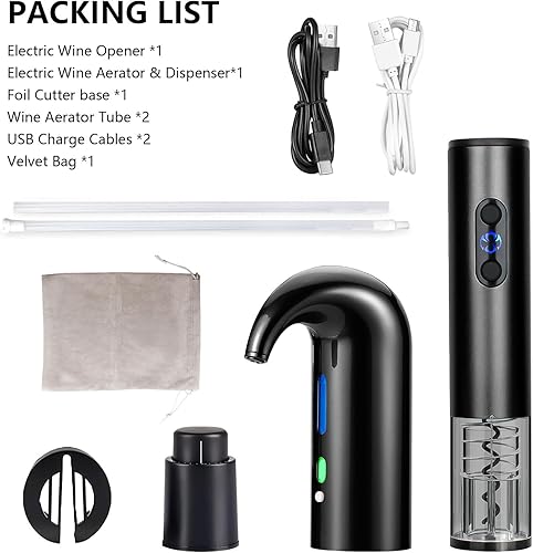Miniatura 5 de Juego de abridor de vino eléctrico, aireador y dispensador de vino eléctrico recargable, cortador de papel de aluminio y tapón de vino al vacío,