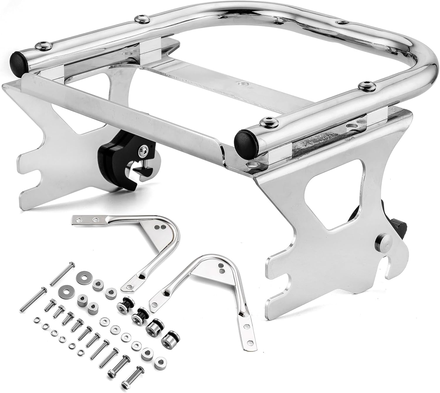 Mofun Detachable Two Up Tour Rack Luggage Rack with Docking Hardware Kit Compatible with Harley Touring Road King Electra Street Road Glide 1997-2008 Chrome