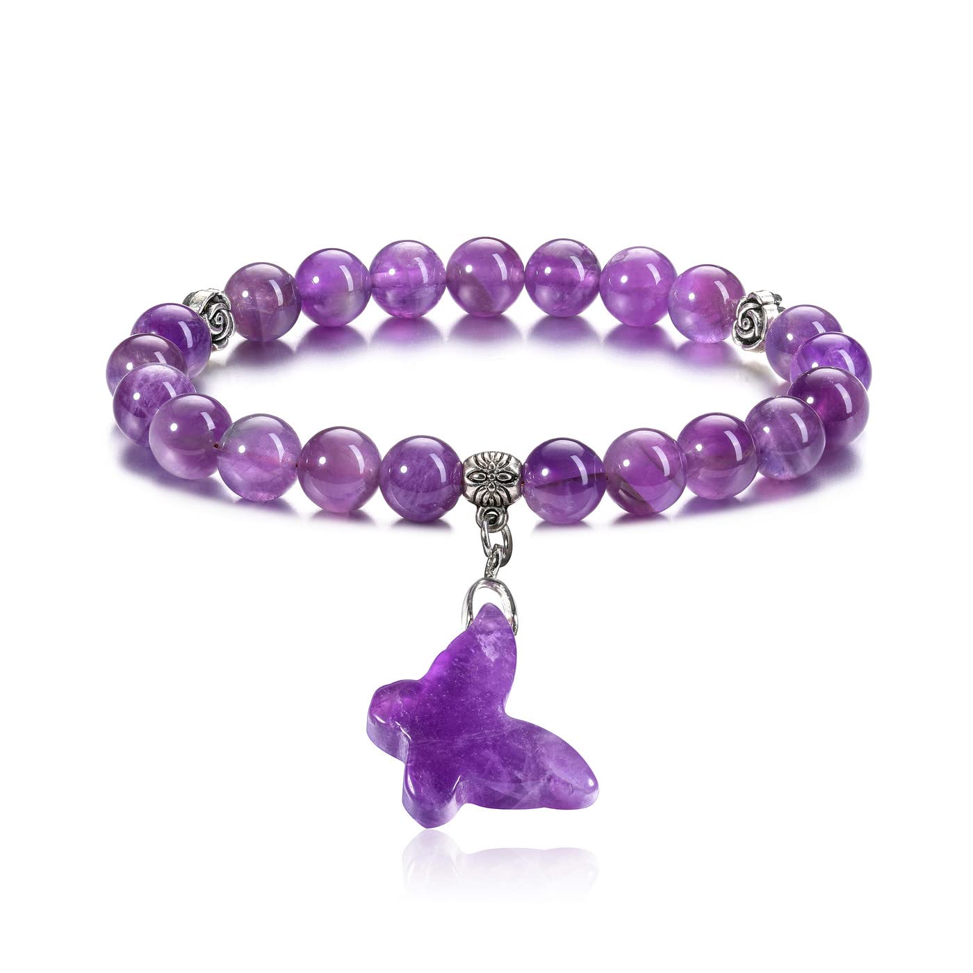 Jovivi Amethyst Rose Quartz Crystal Bracelet Butterfly Healing Crystal  Beaded Bracelets for Women Jewellery Gifts