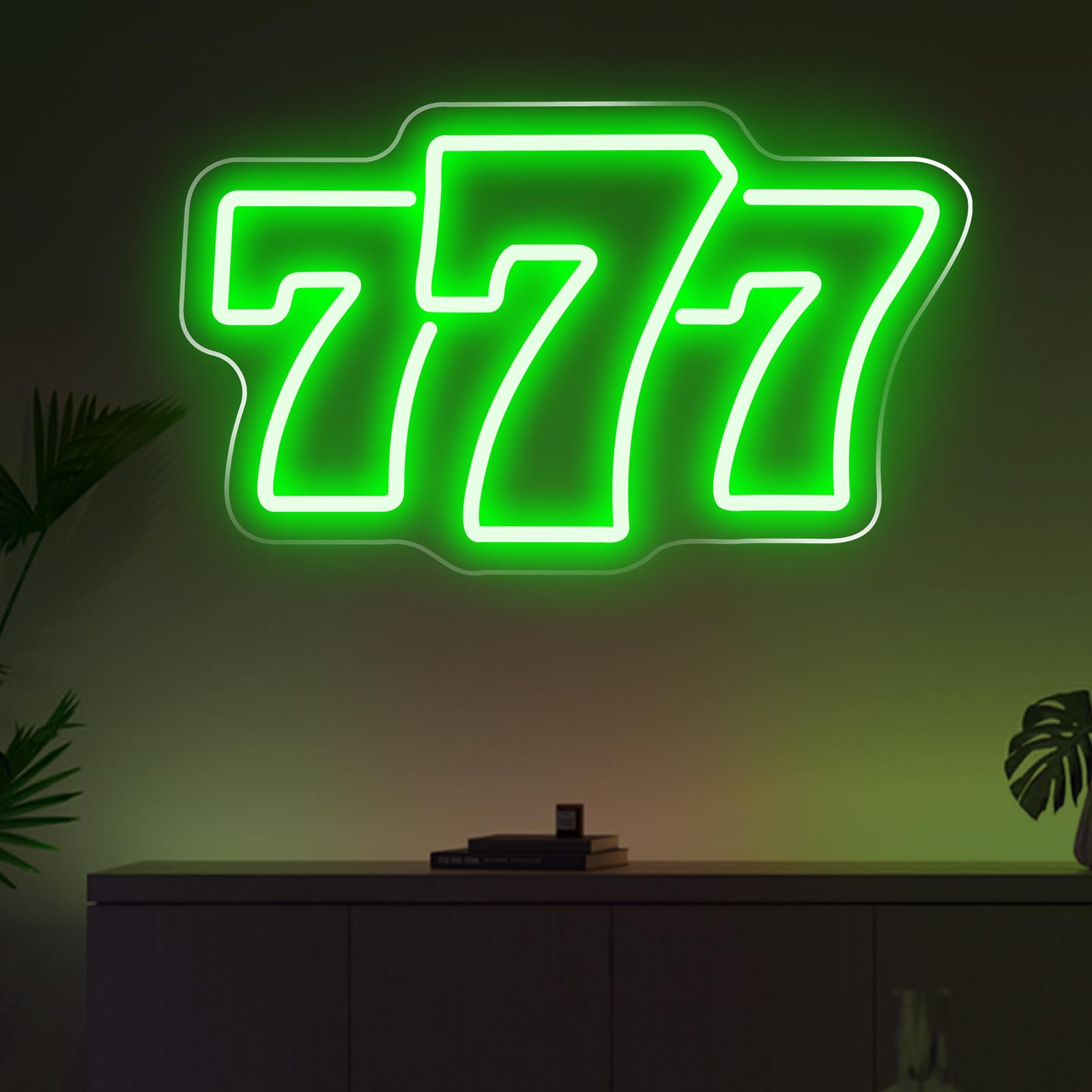 Green 777 Neon Sign, Lucky Angel Number Seven LED Light for Game Room Bar