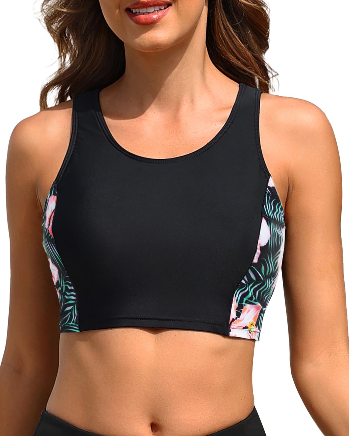 Tempt Me Women's Sports Bra Swimsuit Scoop Neck Bikini Top Racerback Swim Crop Top Padded Bathing Suit