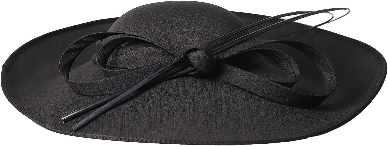 Big Wide Brim Fascinator Hats for Women Ladies Kentucky Tea Party Dress Flat Top Fedoras Hat with Bow Feather - Image 2