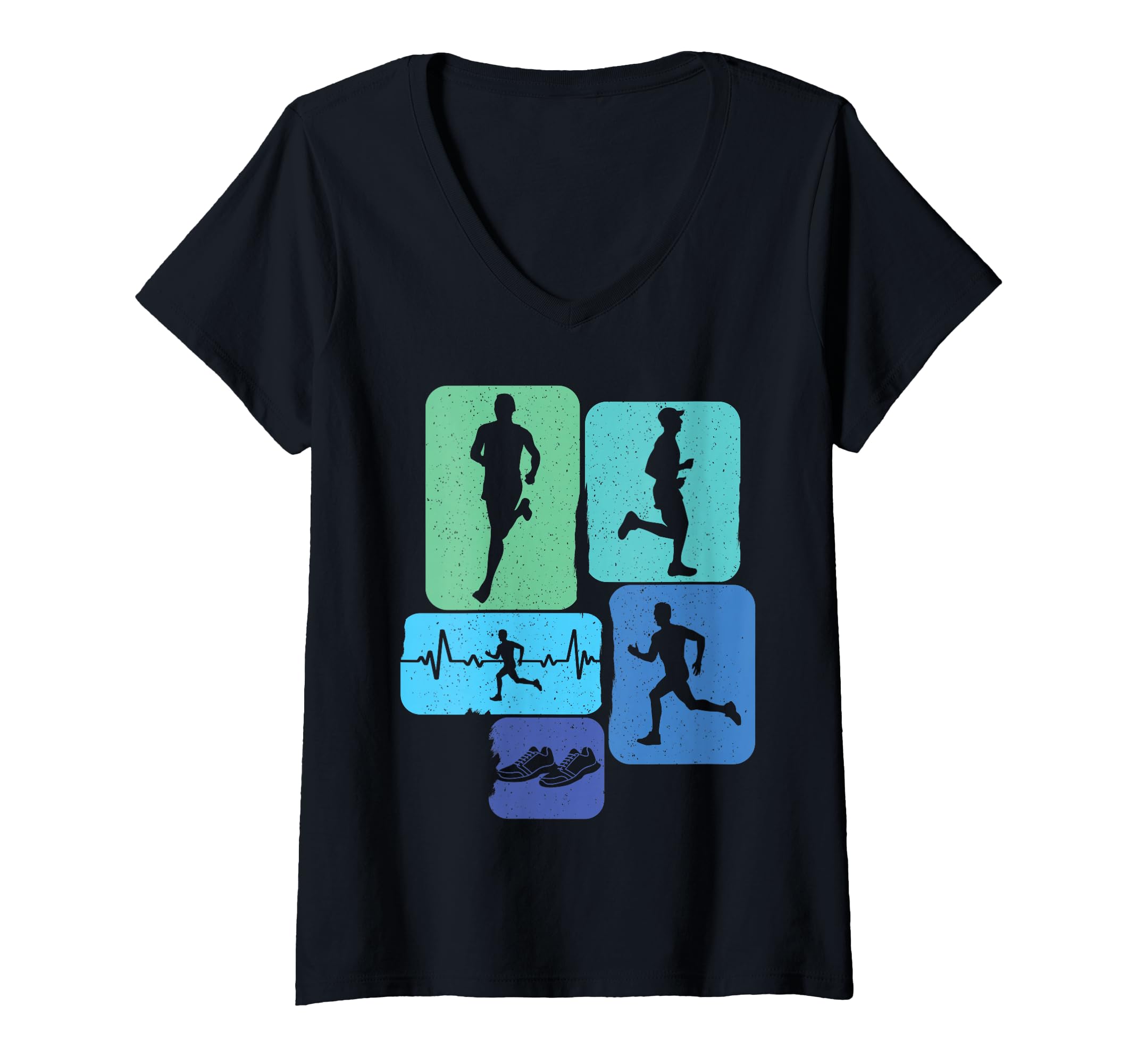 Women's Running Jogging Trotting Marathon Runner Run Retro V-Neck T-Shirt