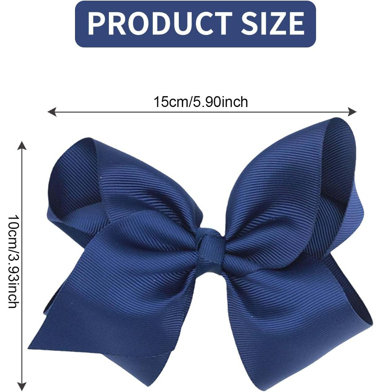 3 Paia Di Fermagli Per Capelli A Fiocco Per Ragazze - Colore Blu Uniforme Scolastica - Grosgrain, Fatti A Mano, Taglia Piccola - 2