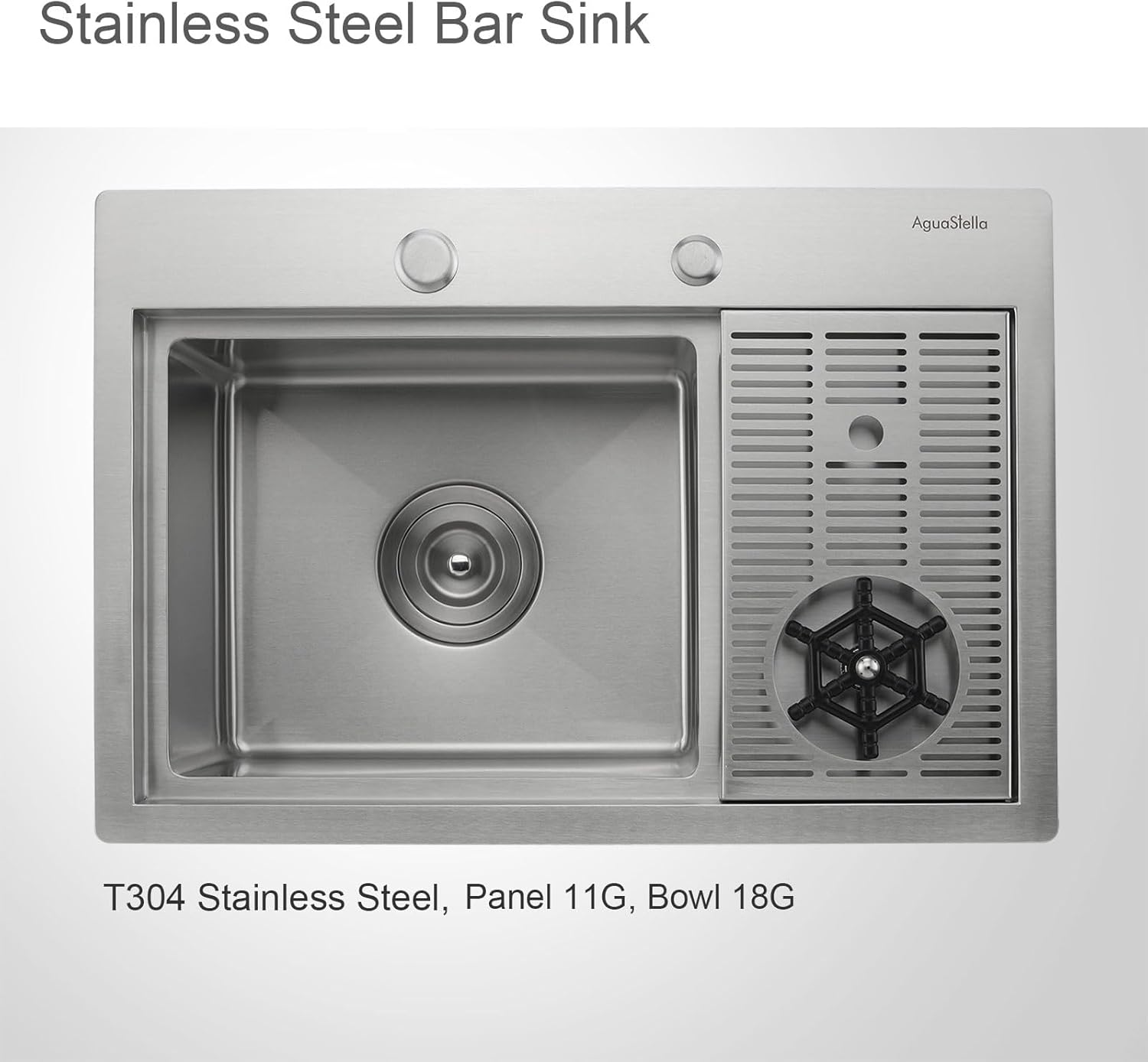 AguaStella AS15TXSS Drop in Bar Sink with Glass Rinser Stainless Steel Overmount Prep Kitchen Sink 23-1/4 Inches Single Bowl…