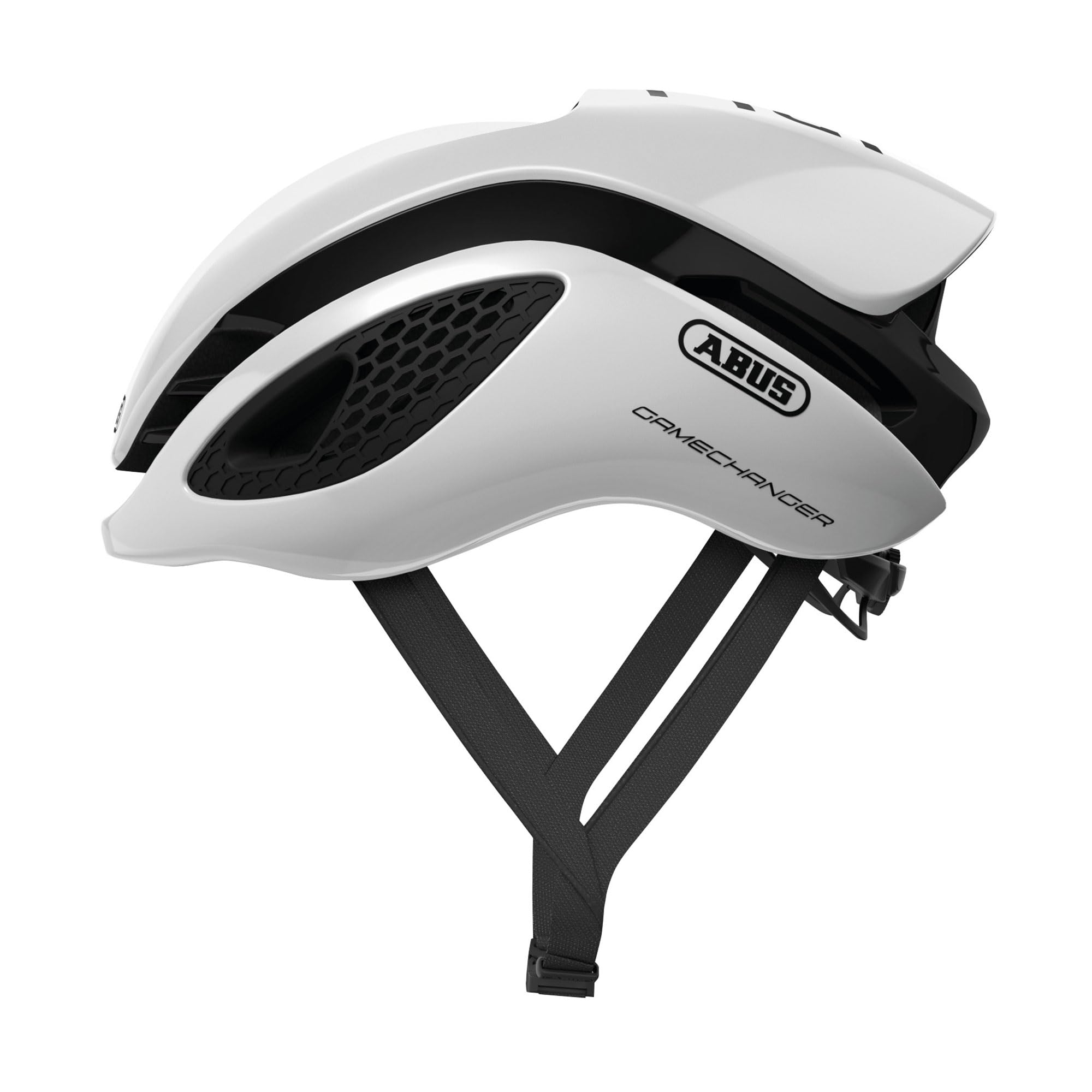 ABUS Kask Rowerowy GameChanger, Biały, Rozmiar M | Kask rowerowy z aerodynamicznymi paskami, system wentylacji, uchwyt na okulary, regulacja, otwór na warkocz