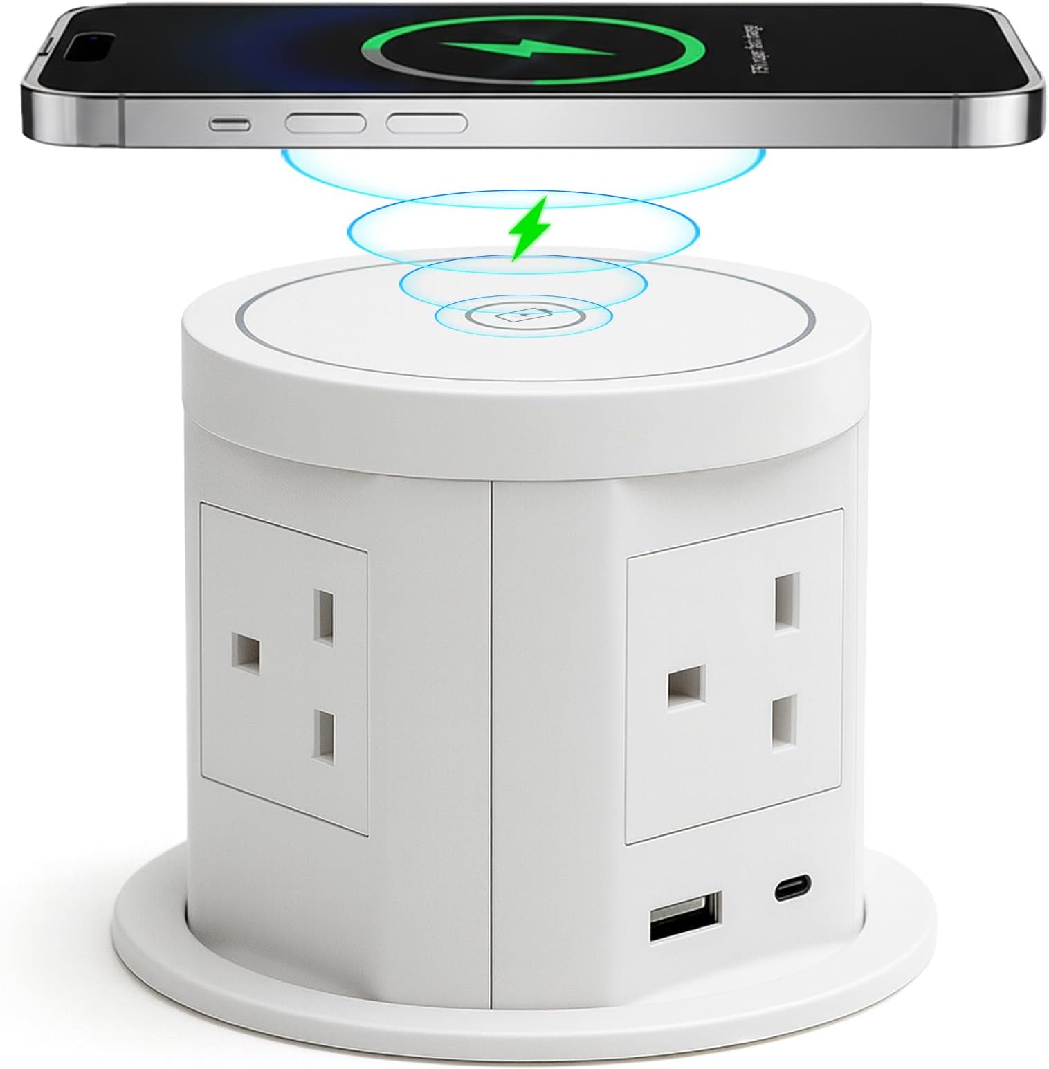 Pop up Sockets for Kitchen Worktops with 15W Wireless Fast Charger, Touchscreen Automatic Pop up, 5 x UK Plugs 1x USB & 1x 20W Type C Port for Home Office Kitchen Worktops Desktop