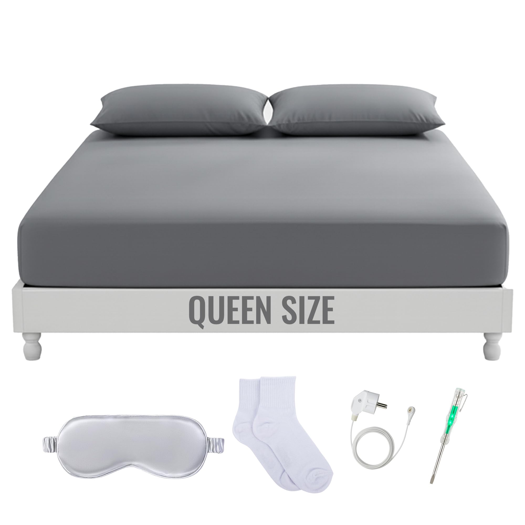 Connearthing Earth Grounding Fitted Sheet with 12% Silver Fiber & 88% Organic Cotton | Queen Size Grounding Bed Sheet for Restful Sleep & Wellness |