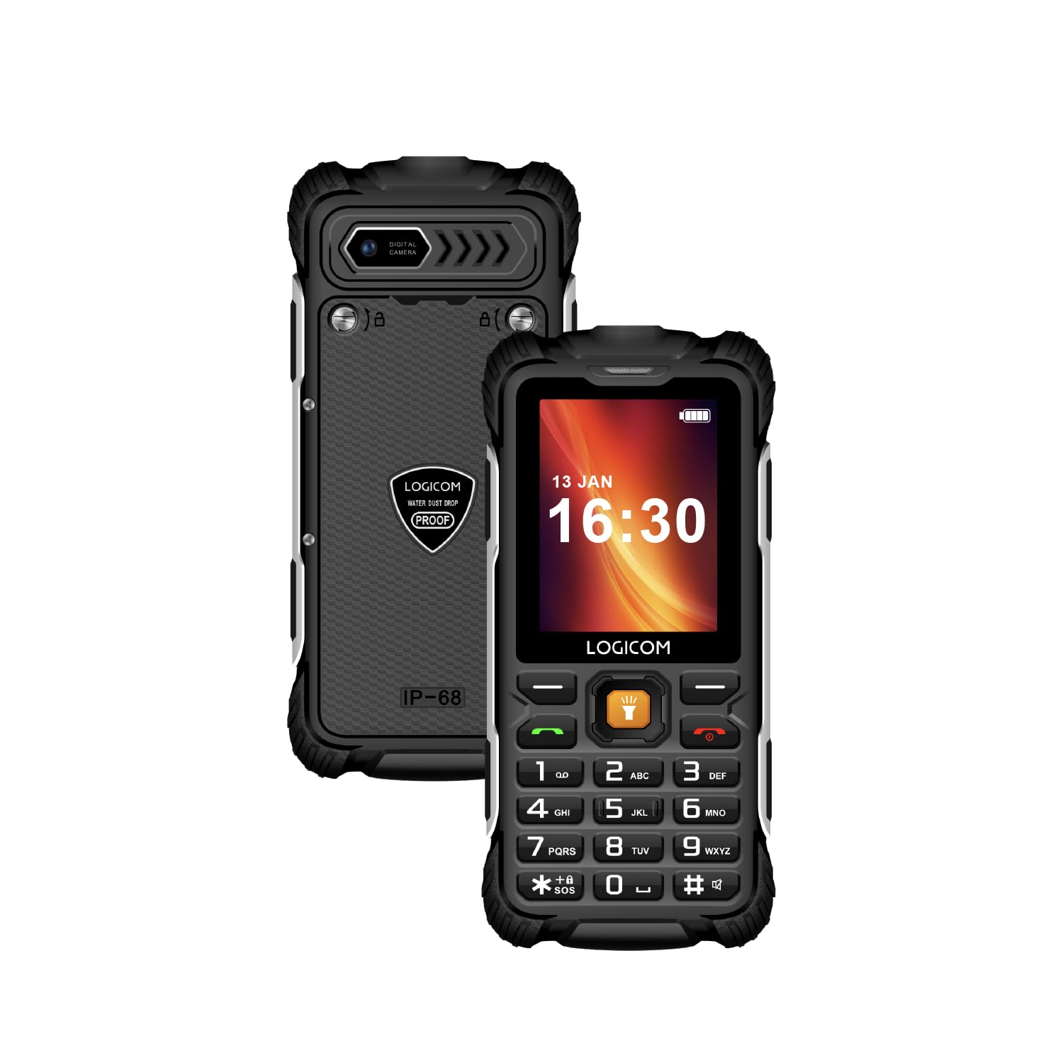Logicom Xtrem 60 - Telefono 4G Dual SIM, batteria 3000 mAh, compatibile con apparecchi acustici, USB-C – Torcia – Mobile robusto – Nero