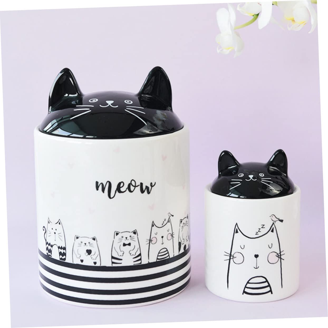 Hemobllo Pot Hermétique en Céramique Blanc à Motif Chat pour Grains | Garde Aliments et Thé au Sec, Usage Table ou Salon, Décor Créatif pour Amateurs de Thé
