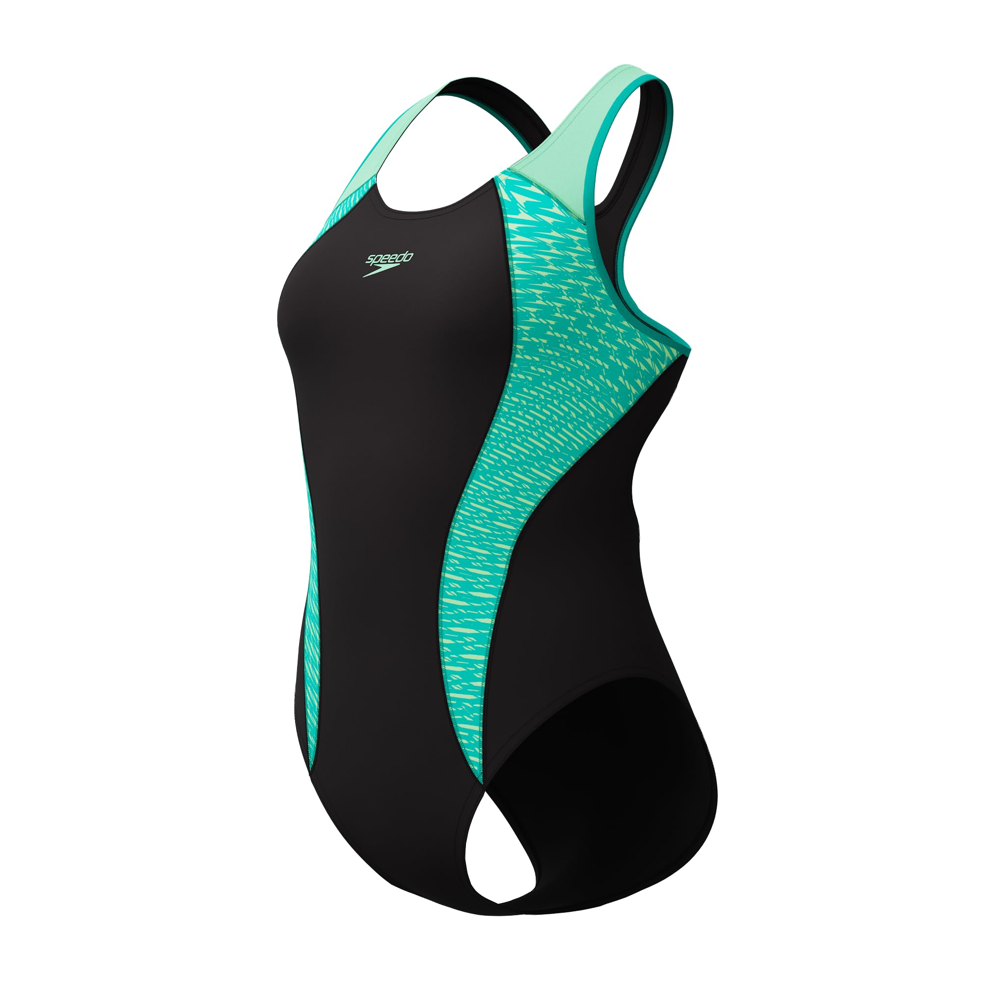 Speedo Women's Placement Laneback Swimsuit Swimming Costume Blue Green Size 34" Approx UK 10