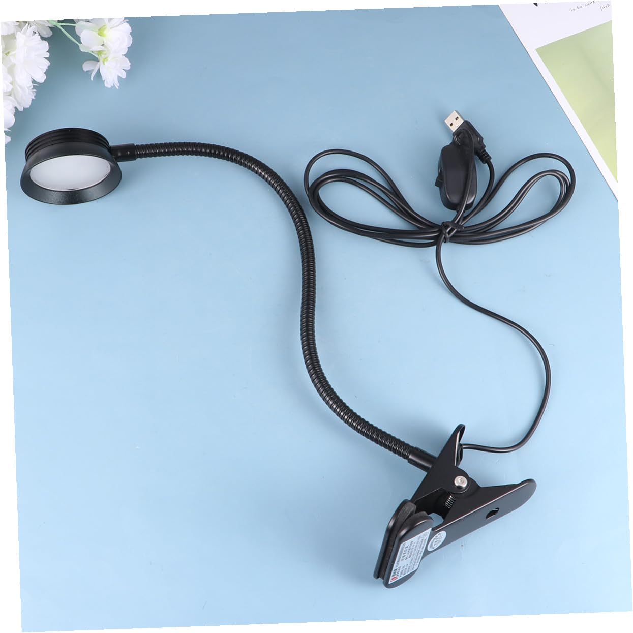 Lampada da Lettura LED Pinza 4w 6w Flessibile Nera | Cavo USB Incluso, Collo Orientabile, Clip Robusta per Letto, Campeggio e Hobby