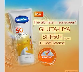 Vaseline Gluta-Hya Glow Defense UV Serum SPF50+ PA++++, 150ml, Lightweight, Fast-Absorbing, Non-Sticky, Sun Protection