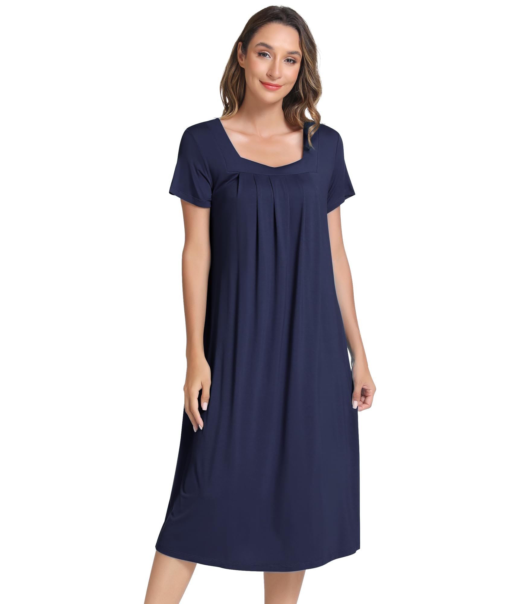 NACHILA Bamboo Viscose Nightgowns for Women Cooling Short Sleeve Sleepshirt | Tagless design, Stretchy nightshirt, Anti-pilling, Shrink-resistant, Lightweight moisture-wicking sleepwear for night sweats