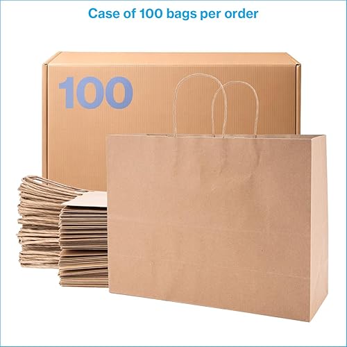 Miniatura 6 de SSWBasics Bolsa de compras de papel kraft marrón – Grande (16 pulgadas de largo x 6 pulgadas de profundidad x 12 ½ pulgadas de alto) – Caja de 100 –