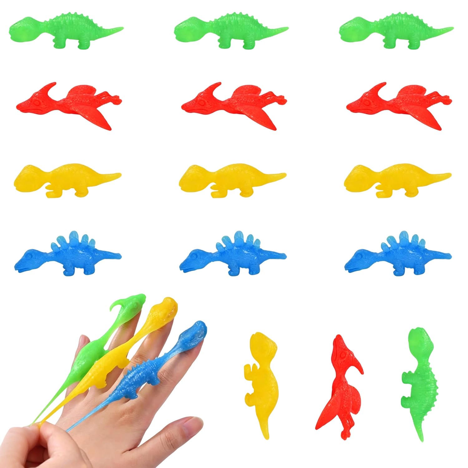 15 Pezzi Dinosauri Fionda Marionette da Dita, Giocattoli Elastici Antistress per Bambini, Mini Dinosauri Appiccicosi Gadget Compleanno, Regalini Pasquali e Fine Festa, Colori Casuali